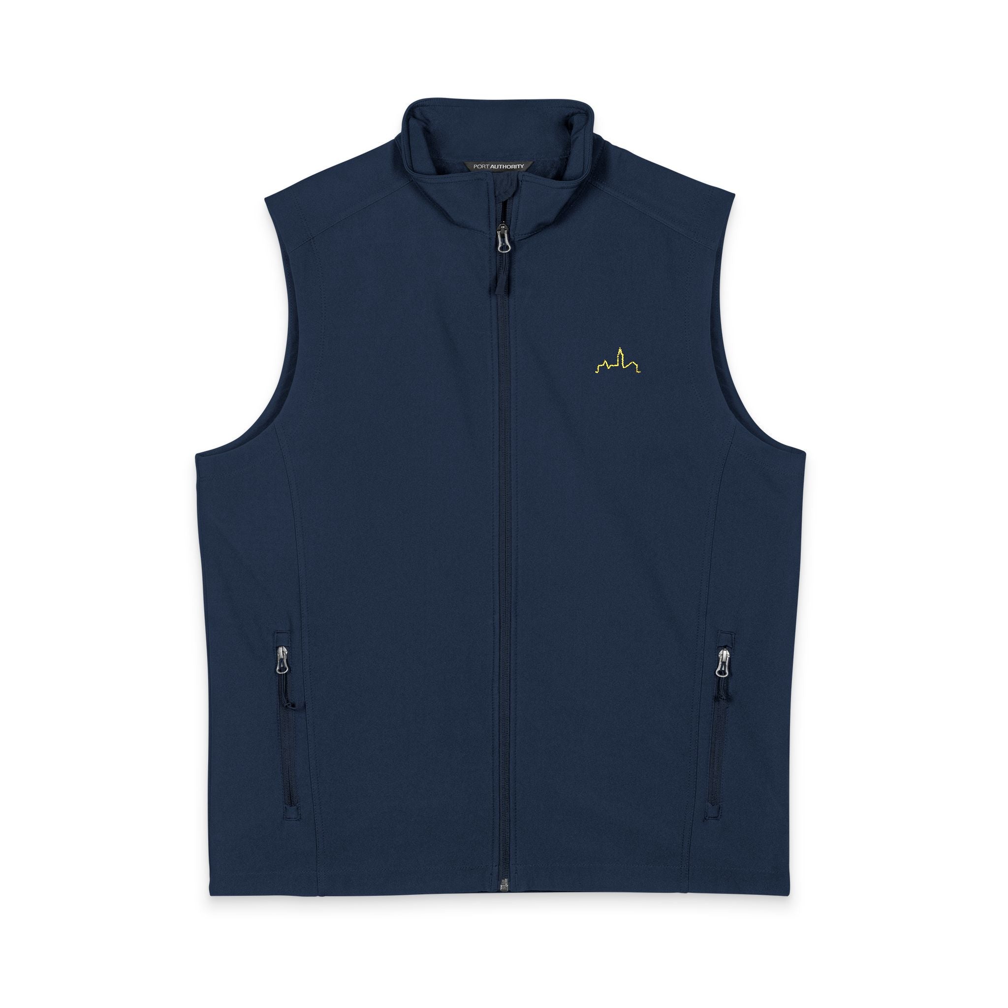 Men's Soft Shell Vest — Lightweight Black Zip-Up with Small Yellow Bee Logo
