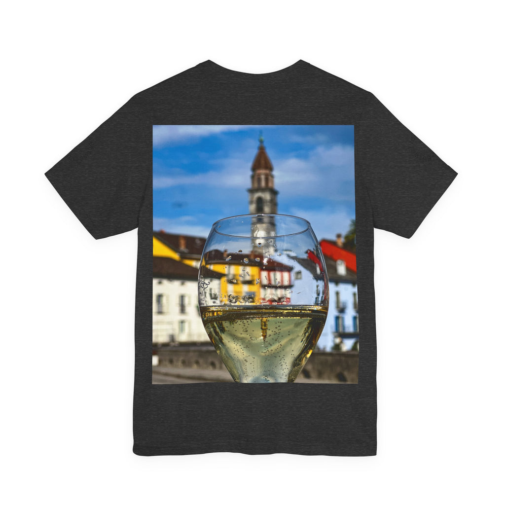 Elegant Scenic Tee with Wine Glass Graphic, Perfect for Wine Lovers, Casual Wear, Summer Outings, Vacation Style, Gift for Friends