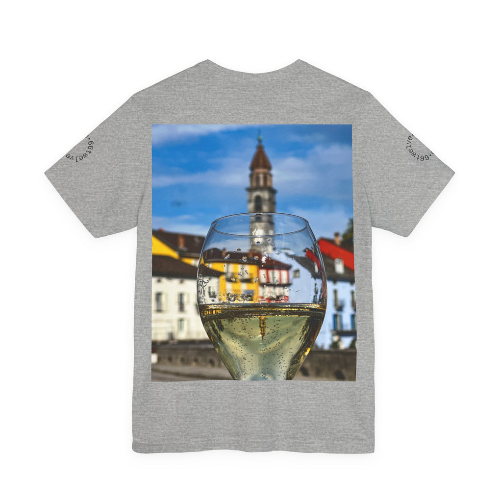 Elegant Scenic Tee with Wine Glass Graphic, Perfect for Wine Lovers, Casual Wear, Summer Outings, Vacation Style, Gift for Friends