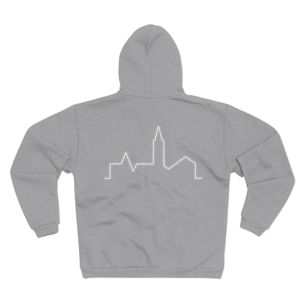 Urban Vibe Unisex Zip Hoodie with City Skyline Design