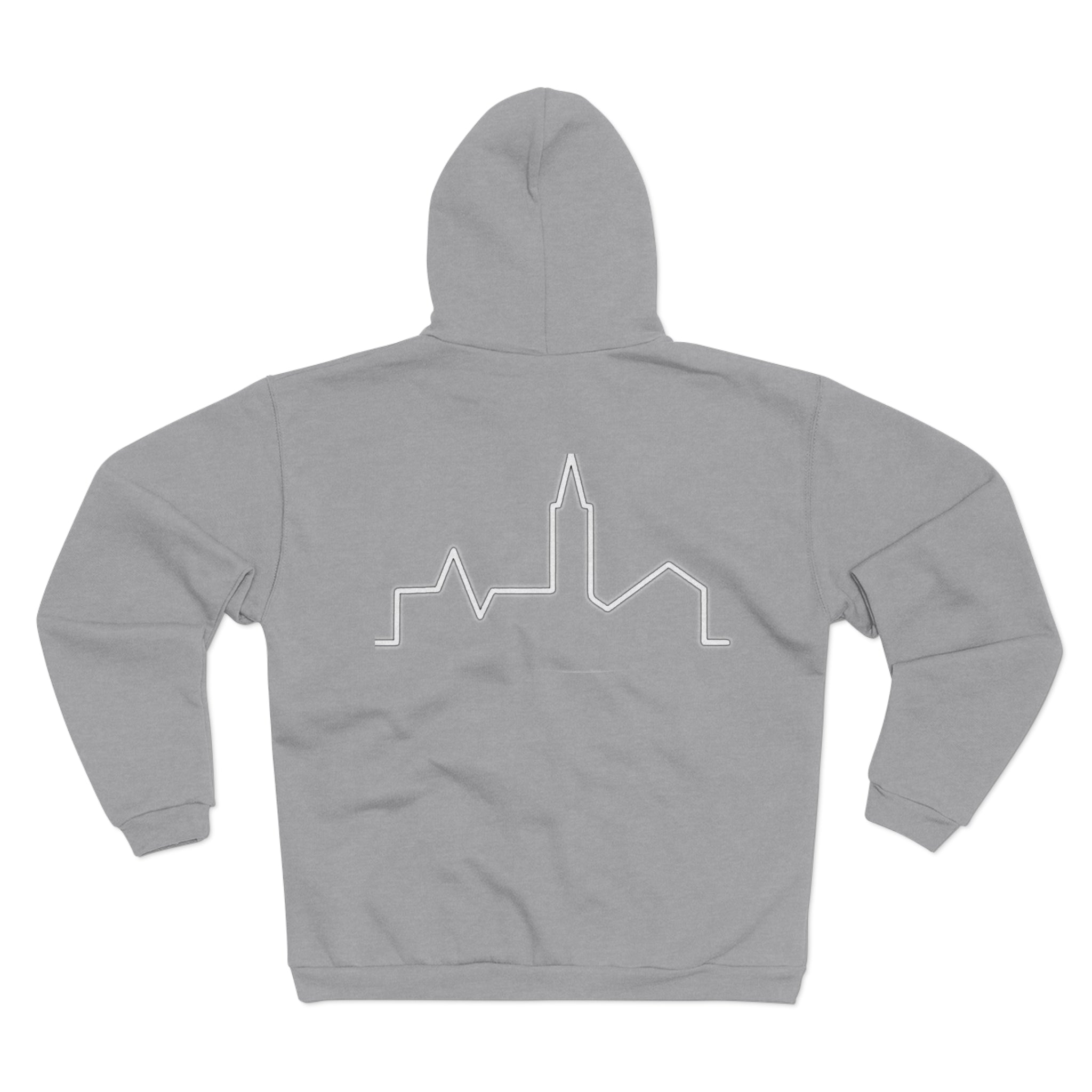 Urban Vibe Unisex Zip Hoodie with City Skyline Design