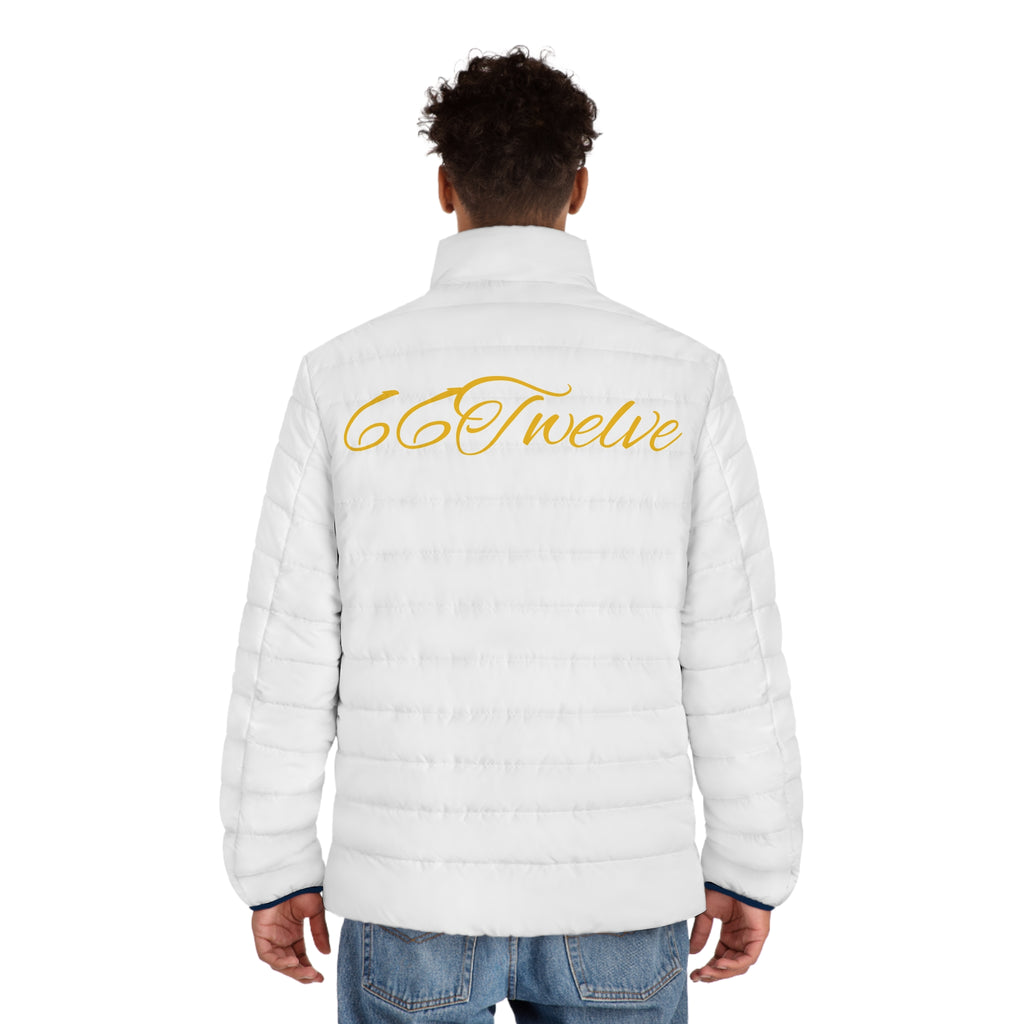 Puffer Jacket — Gold Script "66Twelve" Embroidered Lightweight Coat