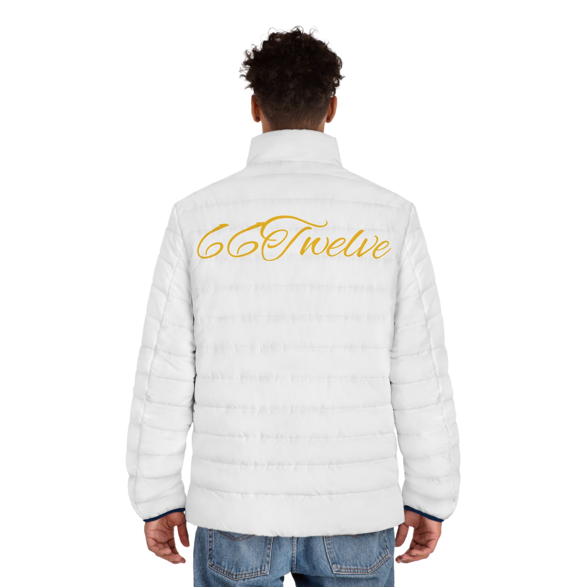 Puffer Jacket — Gold Script "66Twelve" Embroidered Lightweight Coat