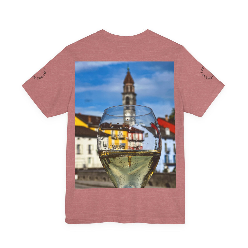 Elegant Scenic Tee with Wine Glass Graphic, Perfect for Wine Lovers, Casual Wear, Summer Outings, Vacation Style, Gift for Friends