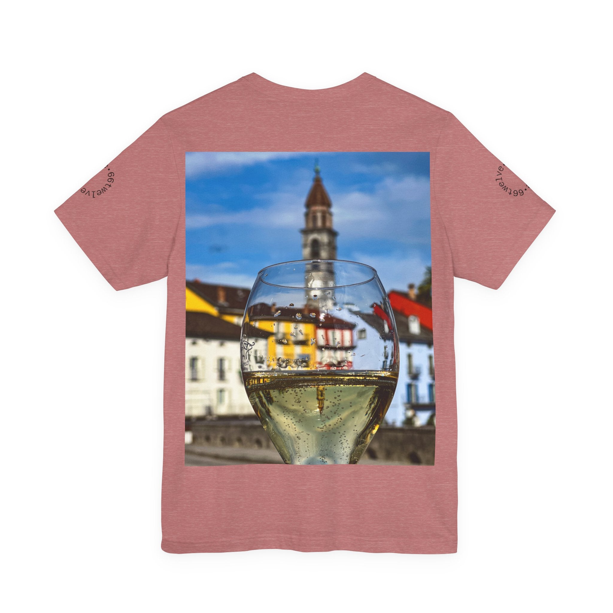 Elegant Scenic Tee with Wine Glass Graphic, Perfect for Wine Lovers, Casual Wear, Summer Outings, Vacation Style, Gift for Friends