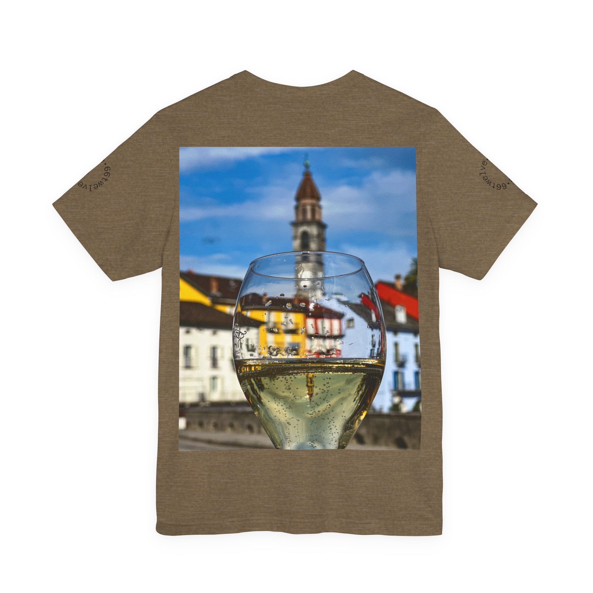 Elegant Scenic Tee with Wine Glass Graphic, Perfect for Wine Lovers, Casual Wear, Summer Outings, Vacation Style, Gift for Friends