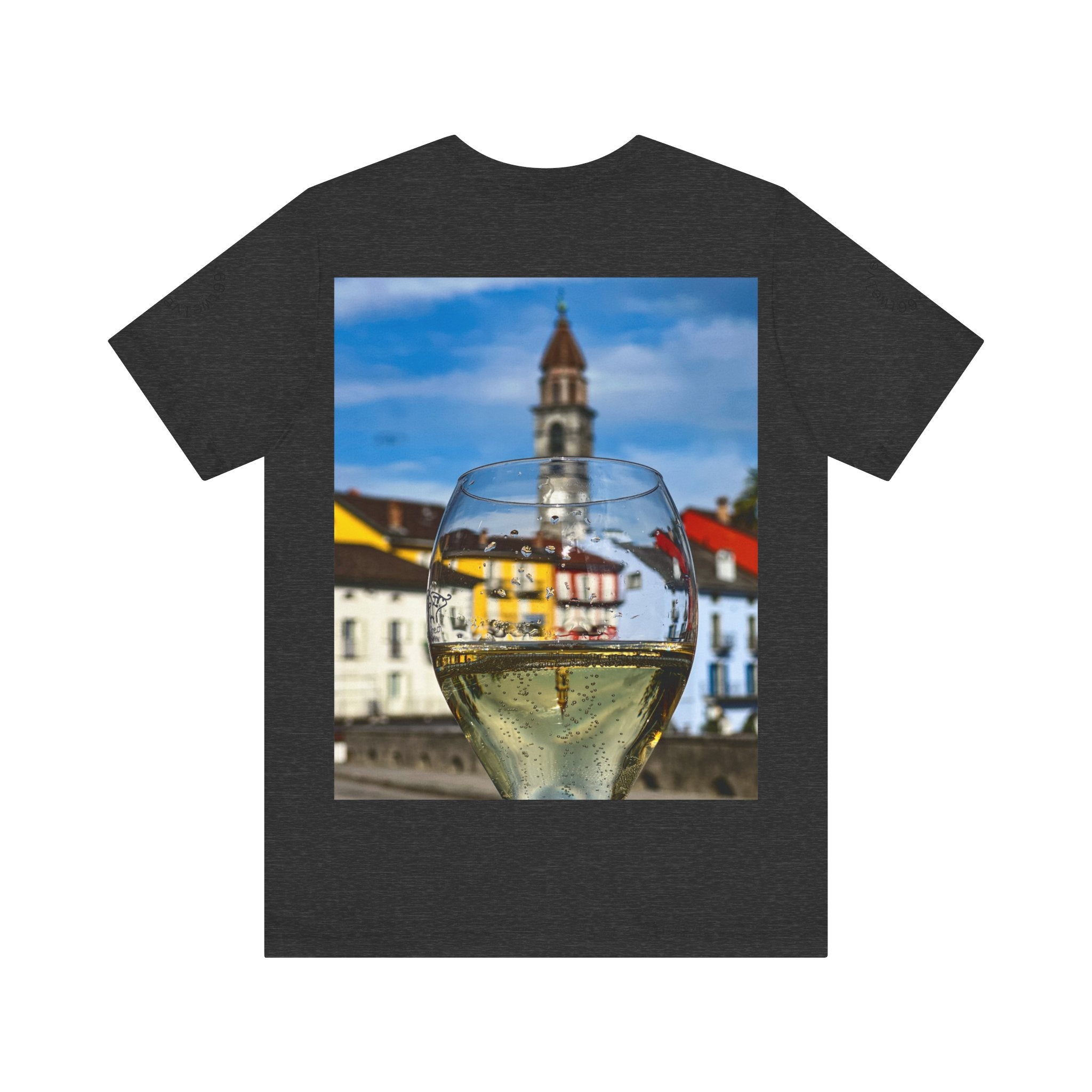 Elegant Scenic Tee with Wine Glass Graphic, Perfect for Wine Lovers, Casual Wear, Summer Outings, Vacation Style, Gift for Friends