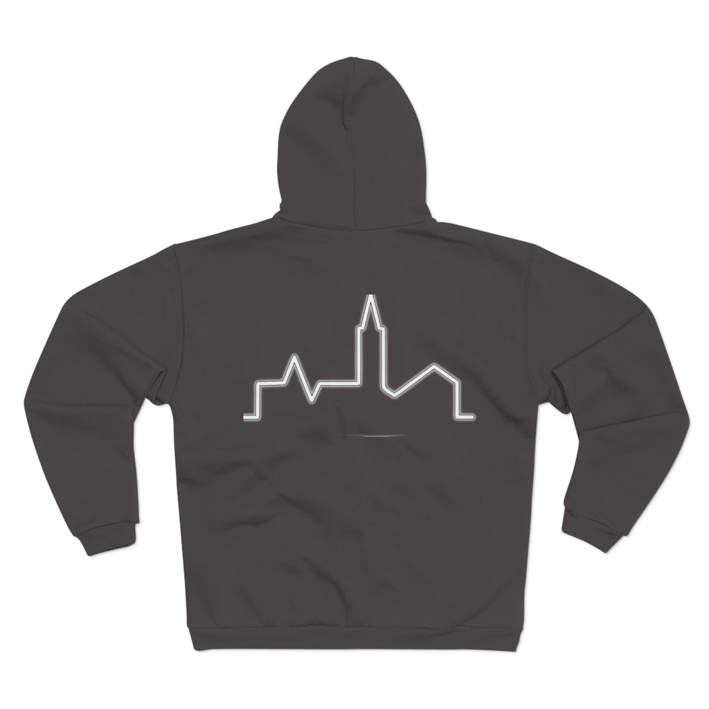 Urban Vibe Unisex Zip Hoodie with City Skyline Design