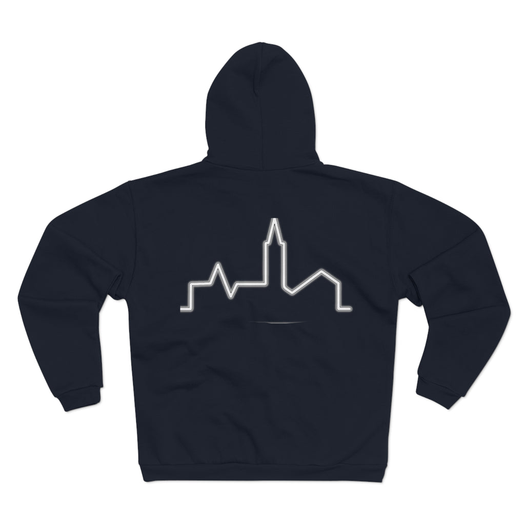Urban Vibe Unisex Zip Hoodie with City Skyline Design
