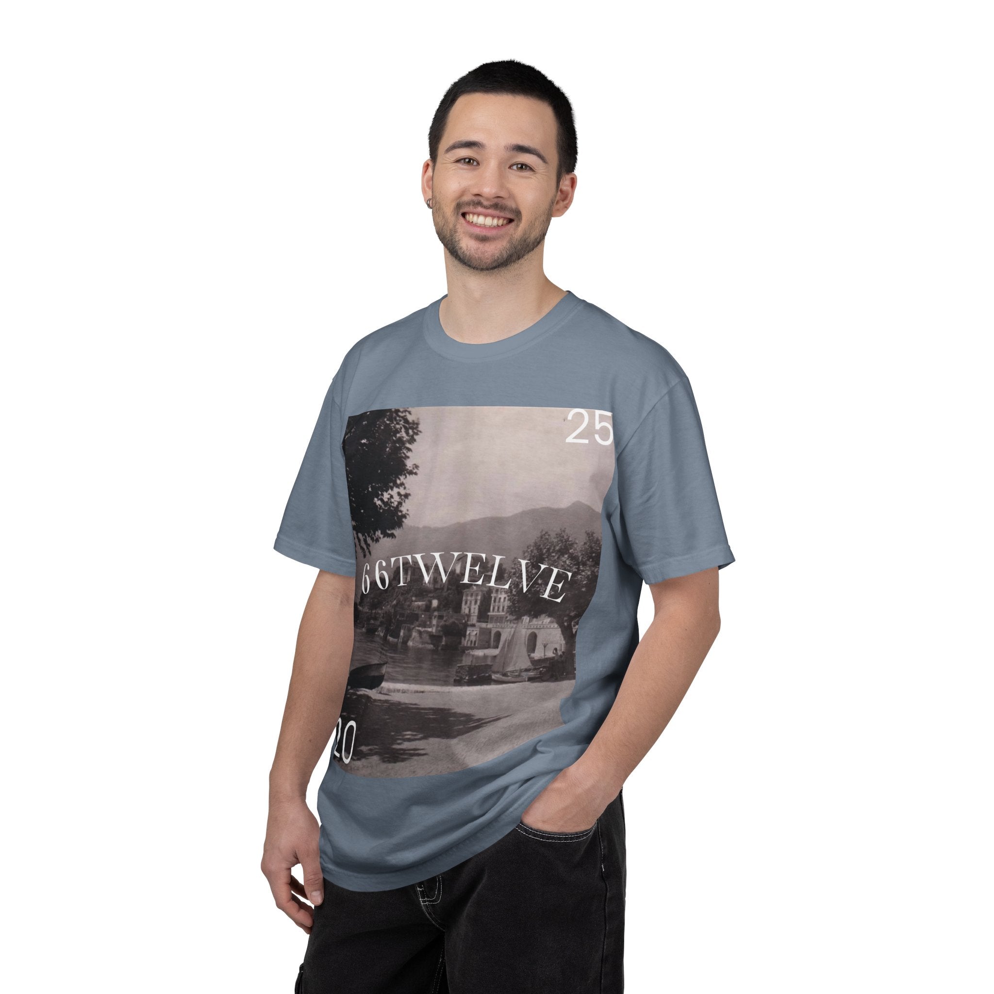 Vintage Lakeside Photo Tee — "66TWELVE" Graphic T-Shirt
