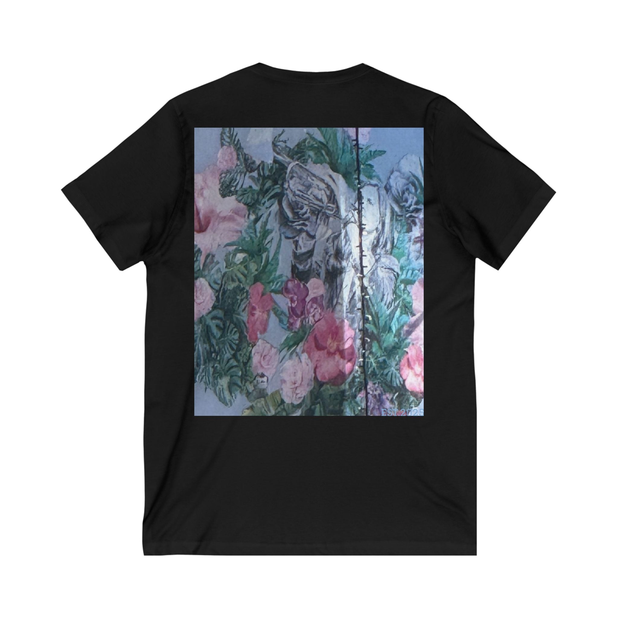 Floral Art V-Neck Tee, Nature Lovers Shirt, Yoga Enthusiast Gift, Artistic Graphic Tee, Unisex Summer Top