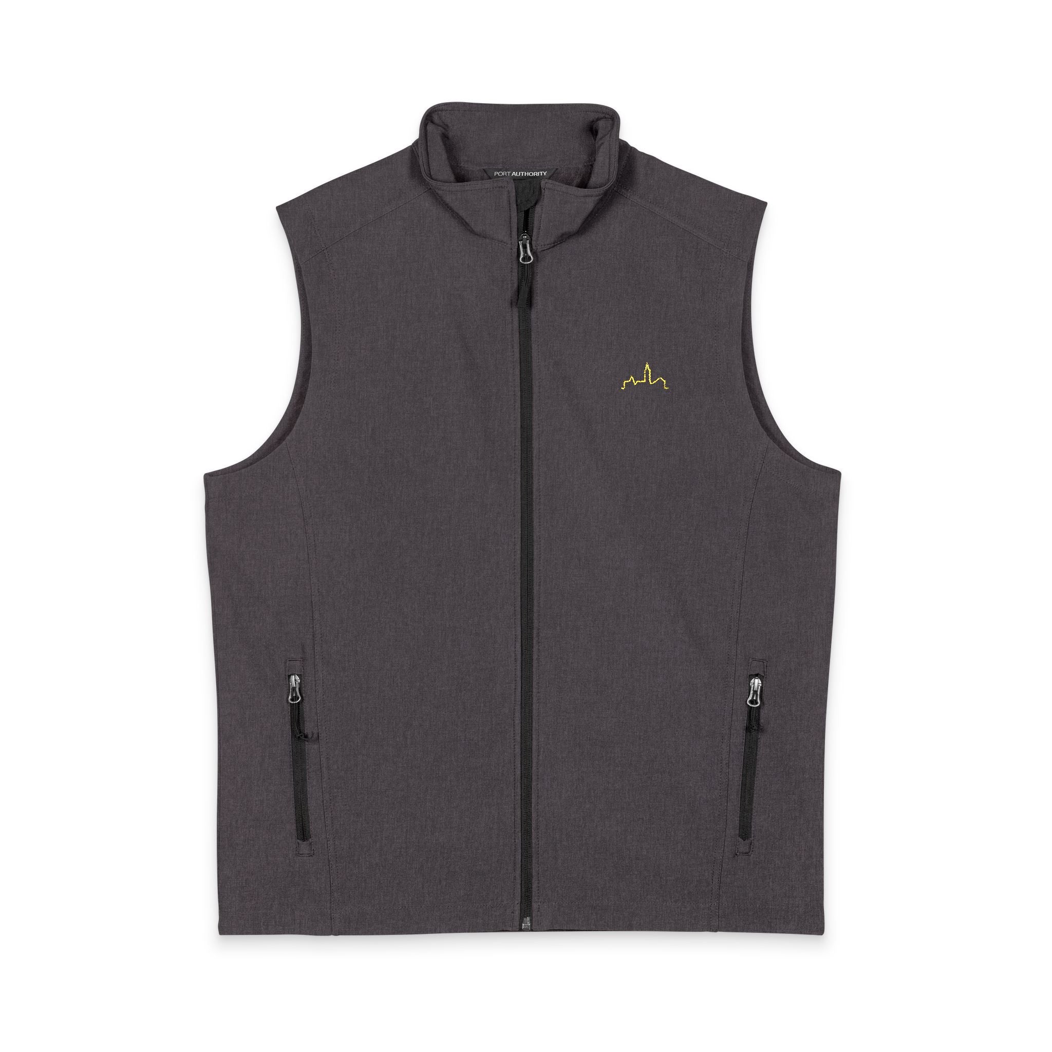 Men's Soft Shell Vest — Lightweight Black Zip-Up with Small Yellow Bee Logo