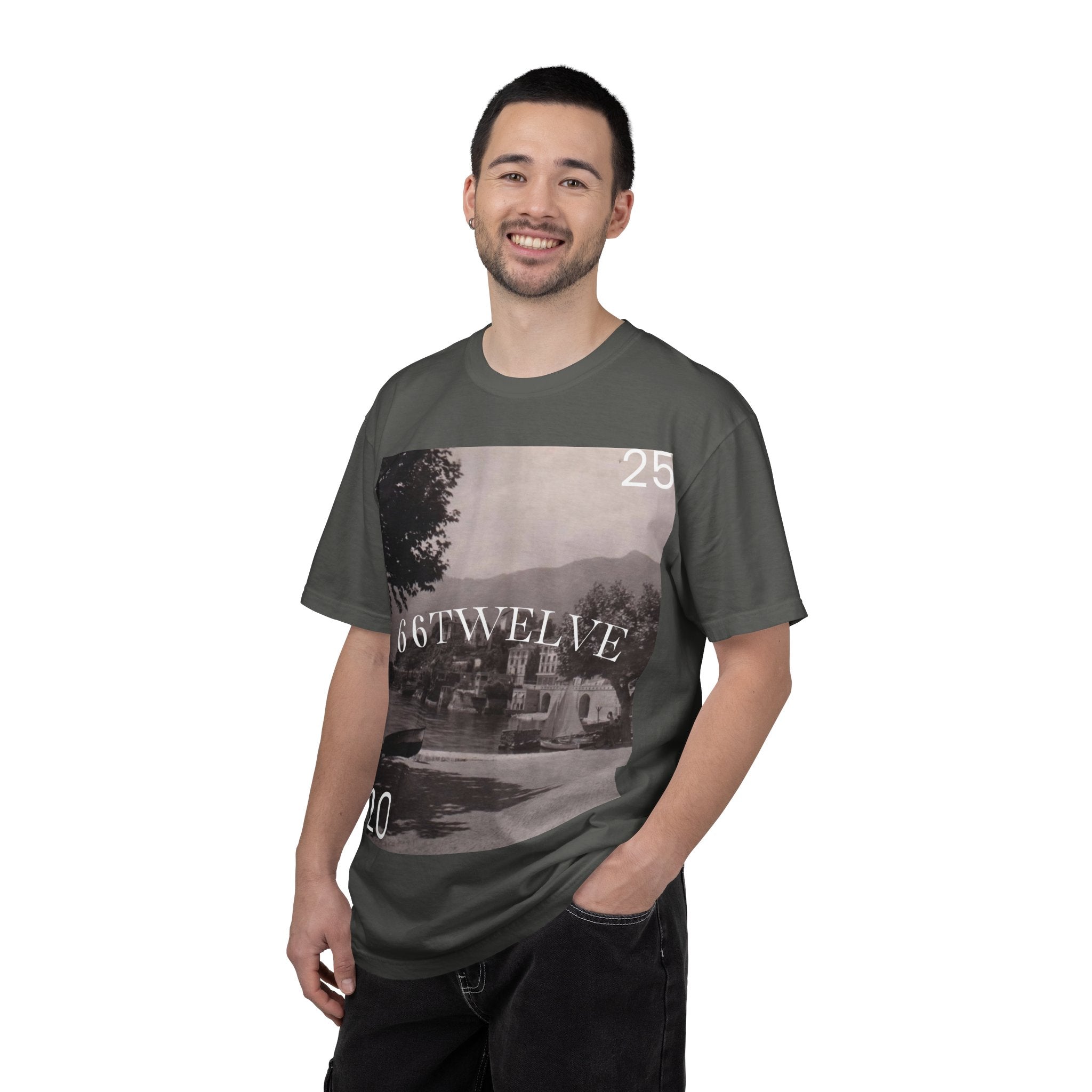 Vintage Lakeside Photo Tee — "66TWELVE" Graphic T-Shirt