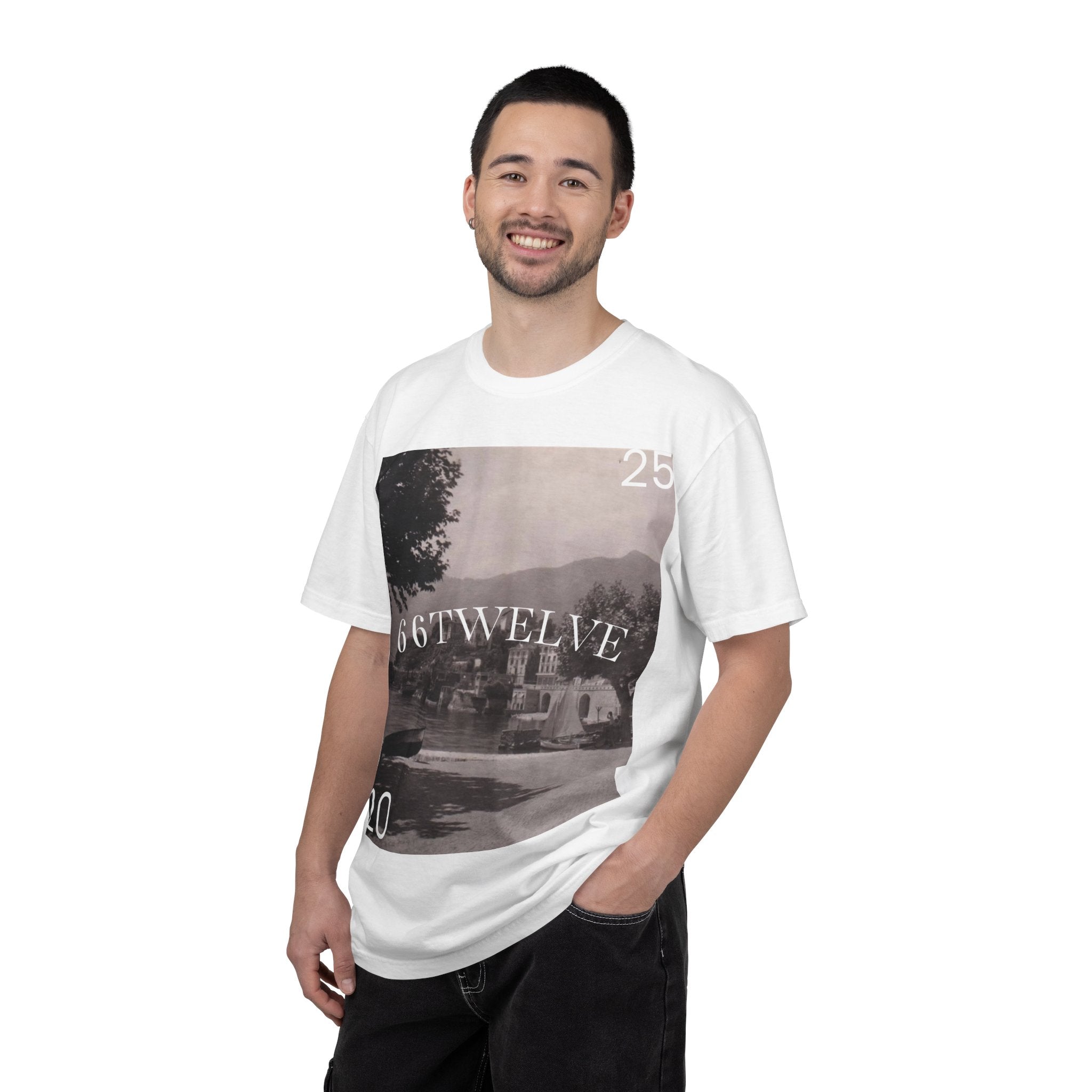 Vintage Lakeside Photo Tee — "66TWELVE" Graphic T-Shirt