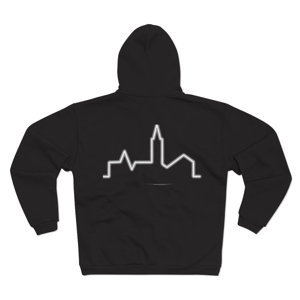 Urban Vibe Unisex Zip Hoodie with City Skyline Design