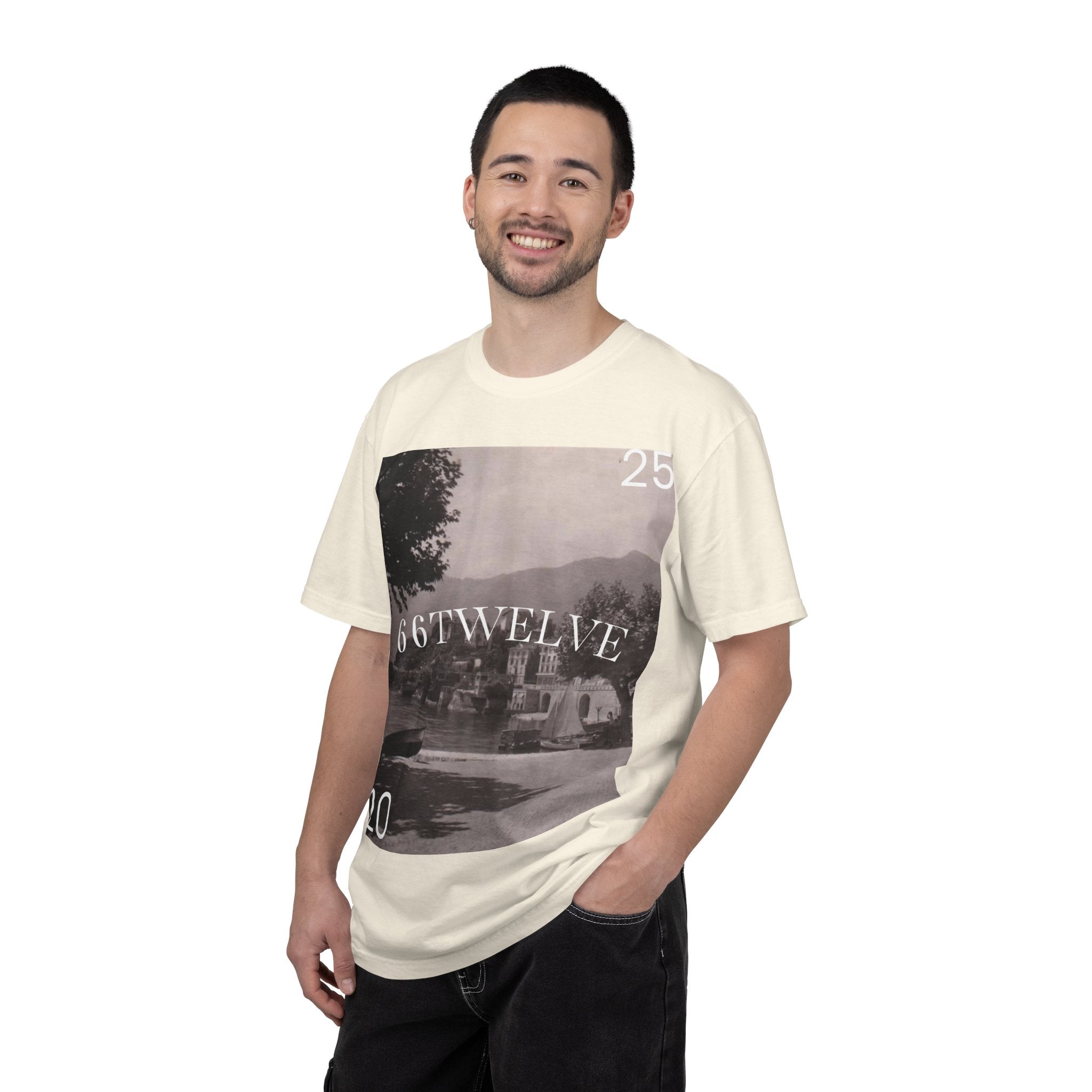 Vintage Lakeside Photo Tee — "66TWELVE" Graphic T-Shirt