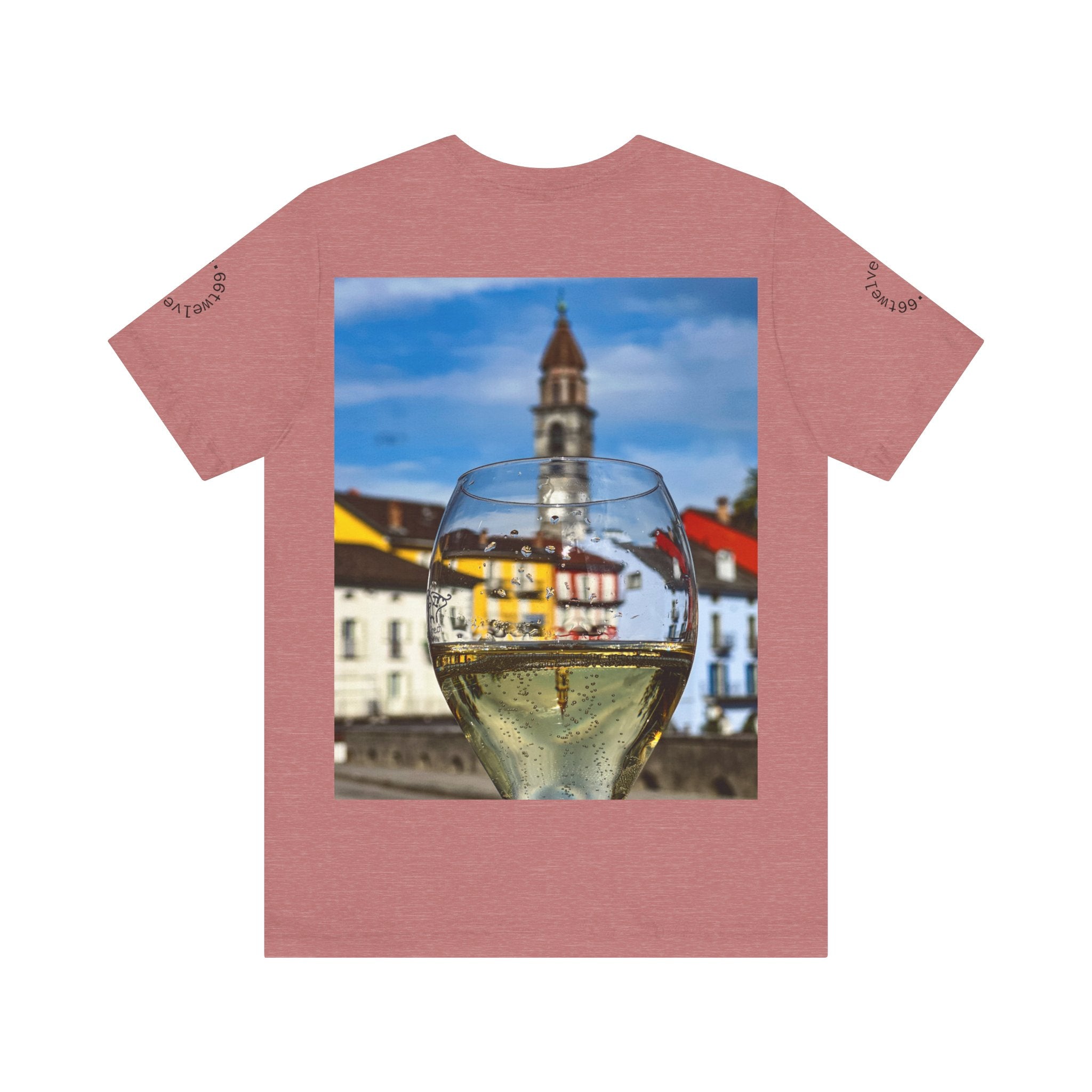 Elegant Scenic Tee with Wine Glass Graphic, Perfect for Wine Lovers, Casual Wear, Summer Outings, Vacation Style, Gift for Friends