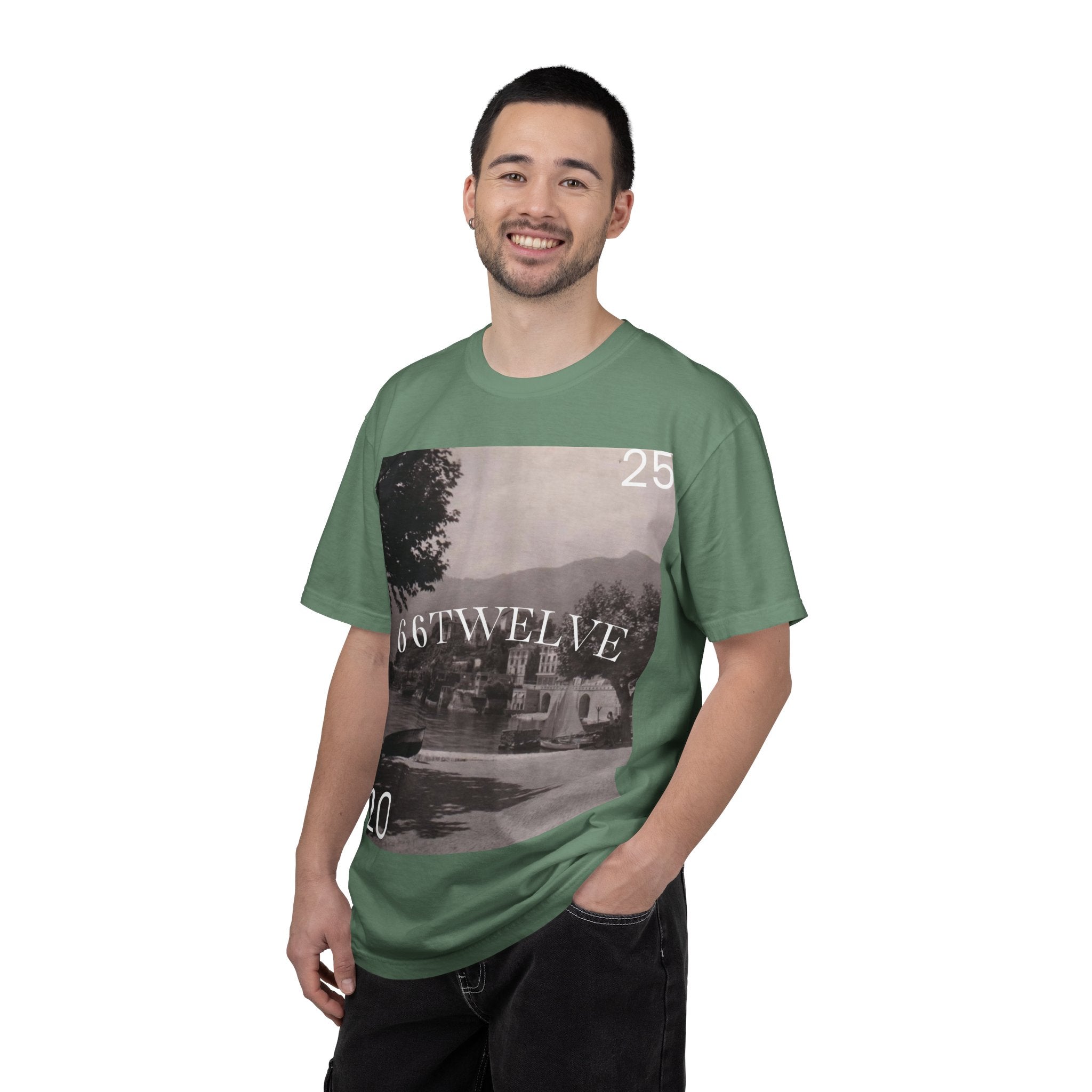 Vintage Lakeside Photo Tee — "66TWELVE" Graphic T-Shirt