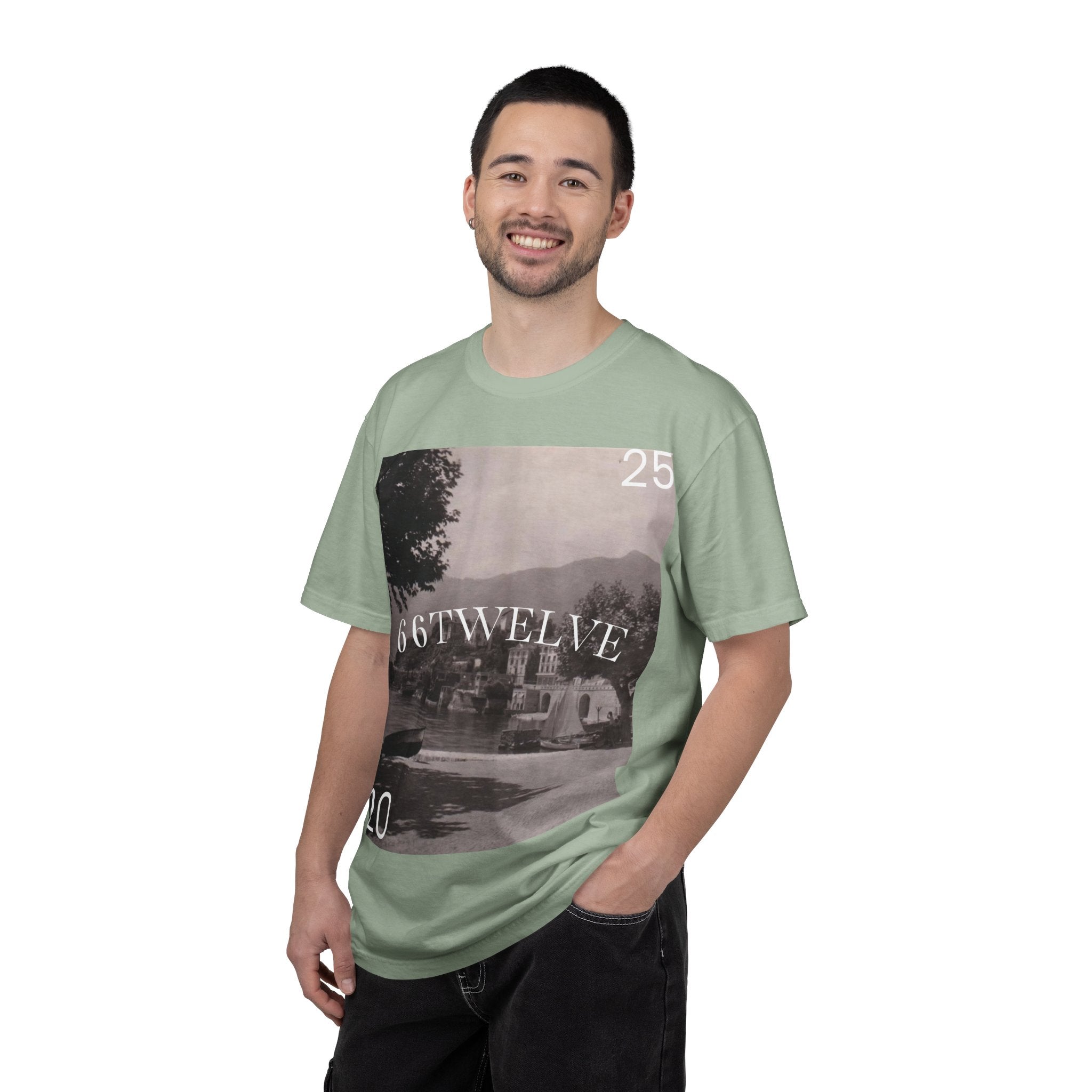 Vintage Lakeside Photo Tee — "66TWELVE" Graphic T-Shirt