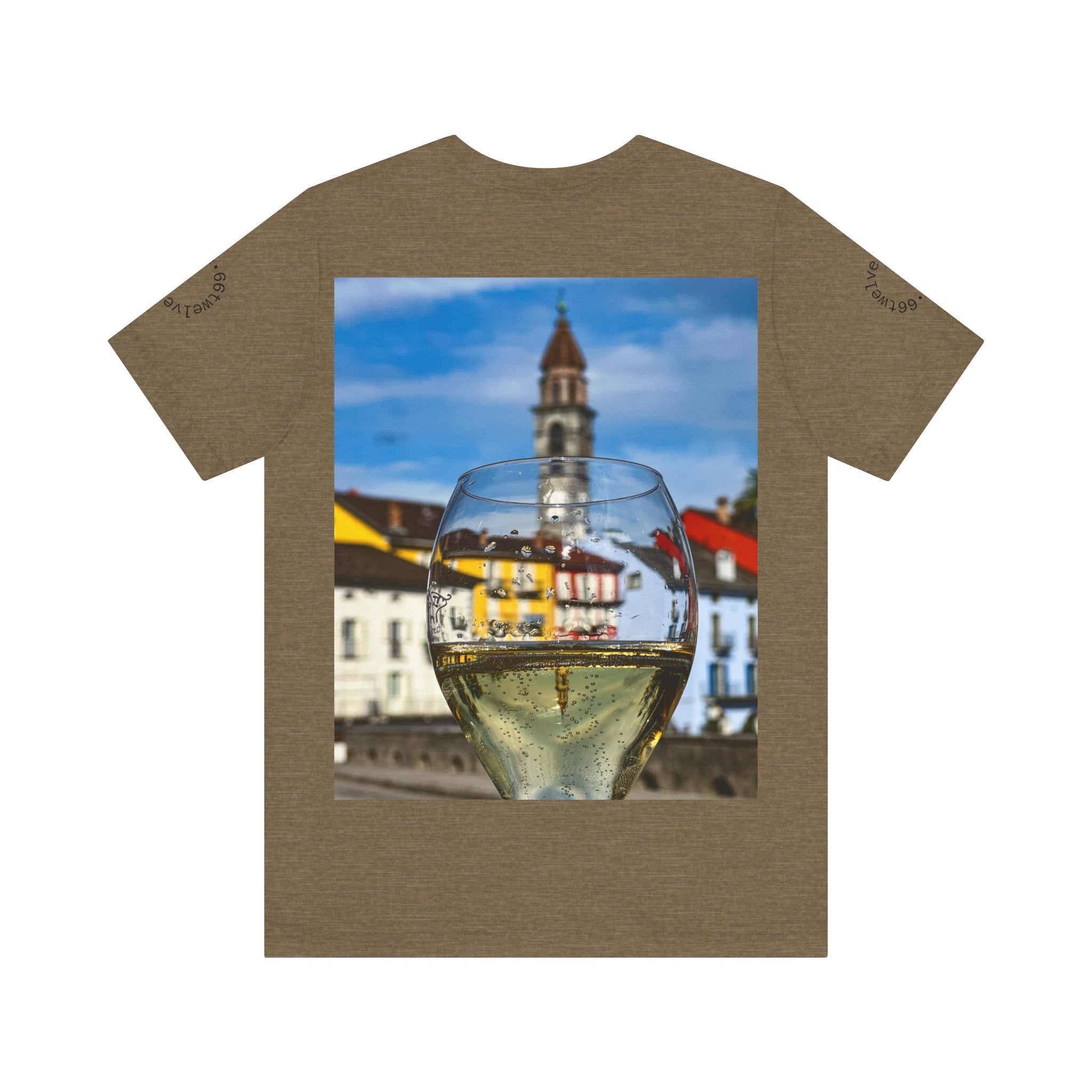 Elegant Scenic Tee with Wine Glass Graphic, Perfect for Wine Lovers, Casual Wear, Summer Outings, Vacation Style, Gift for Friends
