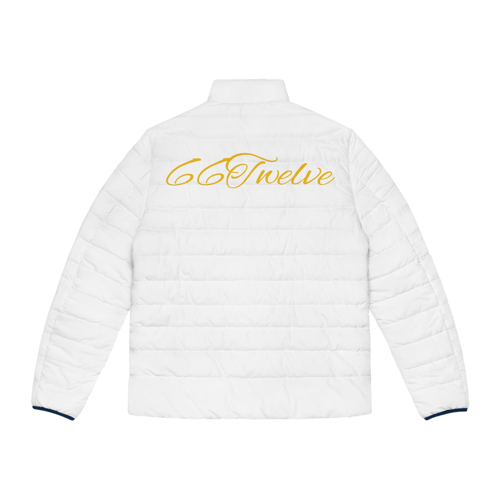 Puffer Jacket — Gold Script "66Twelve" Embroidered Lightweight Coat