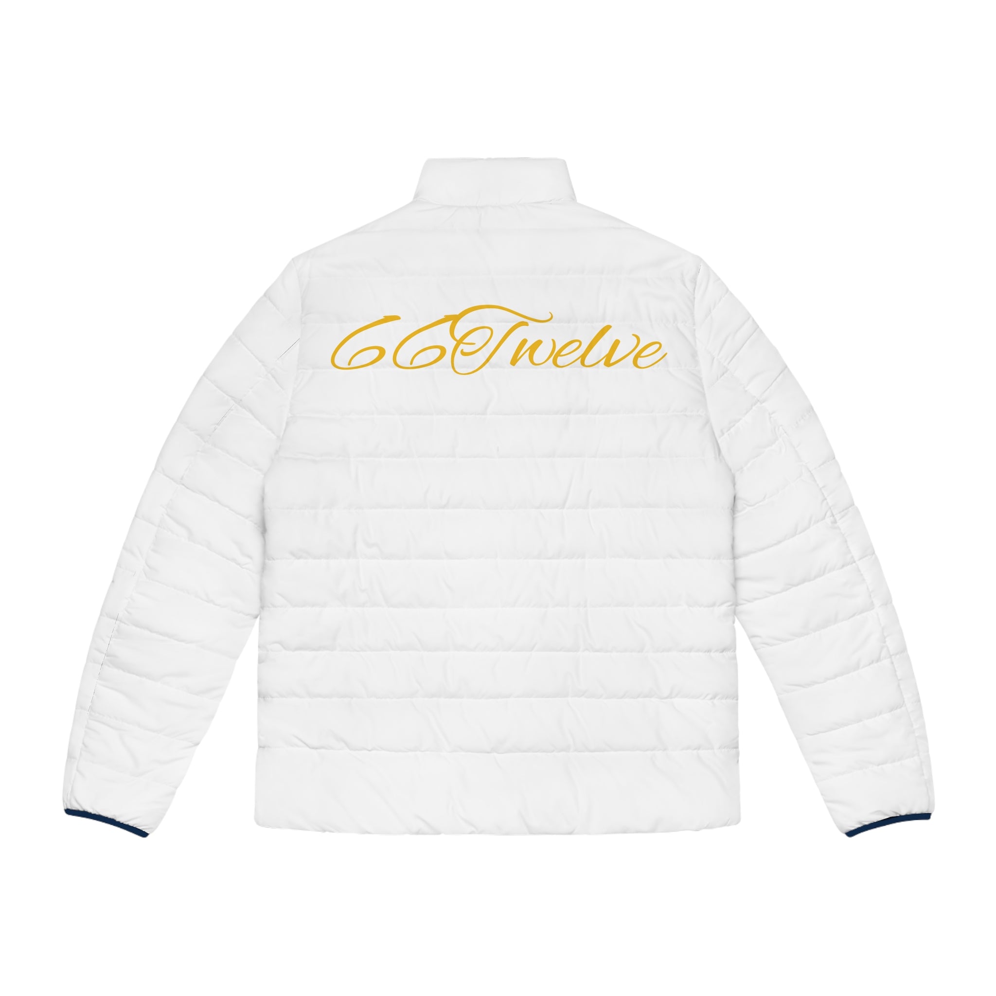Puffer Jacket — Gold Script "66Twelve" Embroidered Lightweight Coat