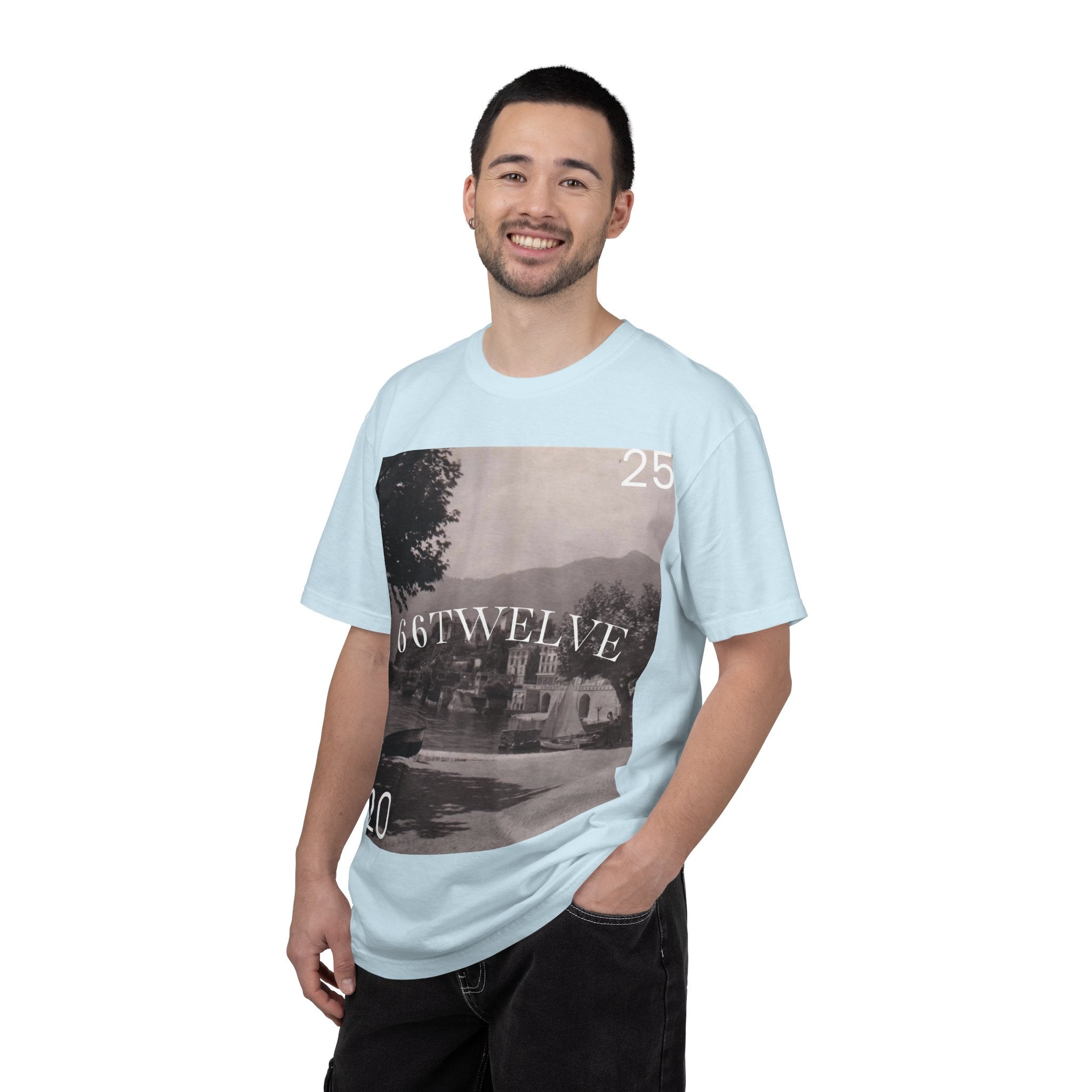 Vintage Lakeside Photo Tee — "66TWELVE" Graphic T-Shirt