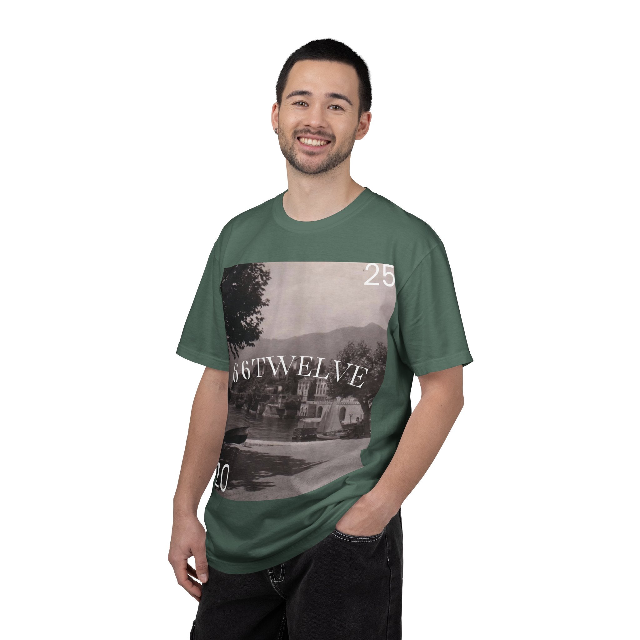 Vintage Lakeside Photo Tee — "66TWELVE" Graphic T-Shirt