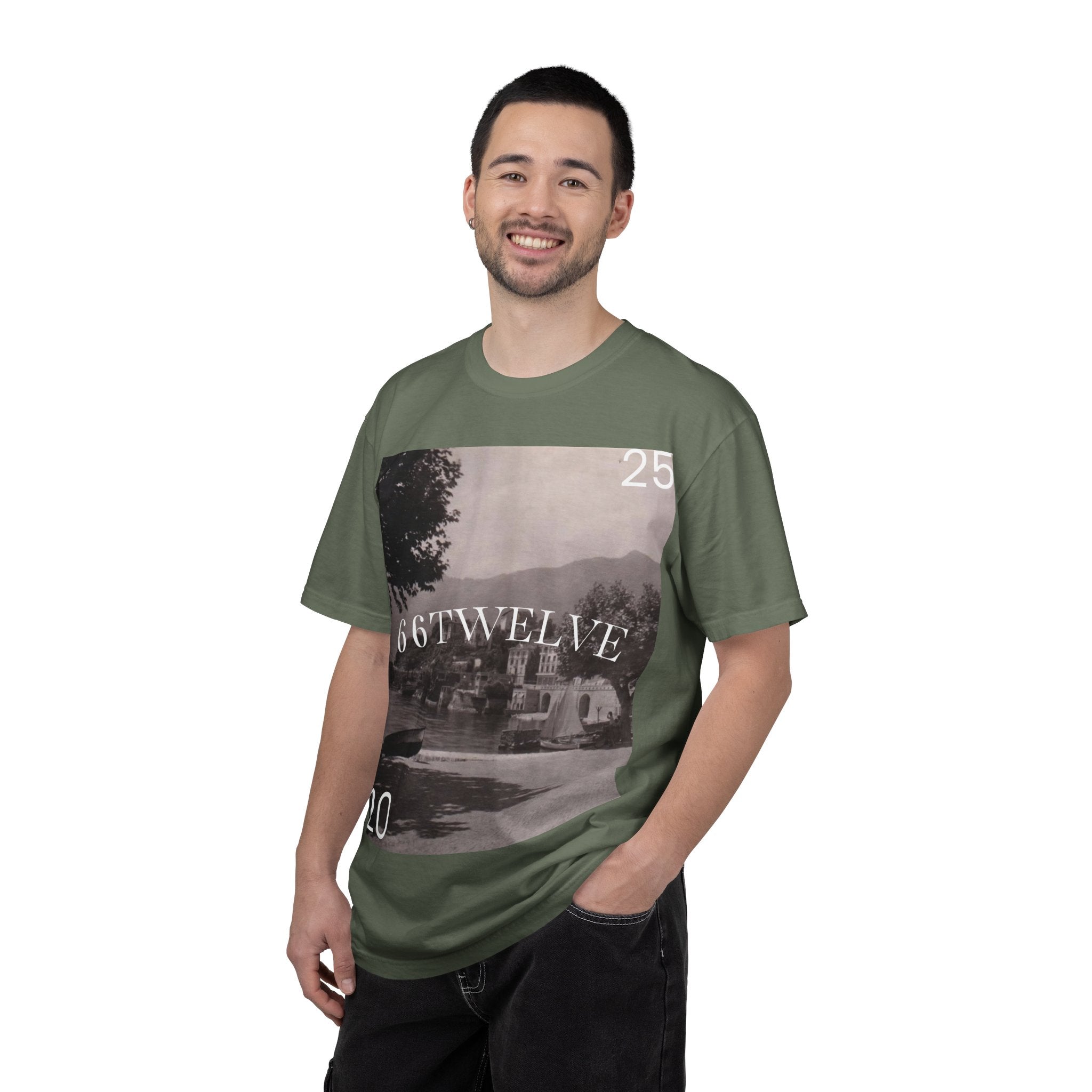 Vintage Lakeside Photo Tee — "66TWELVE" Graphic T-Shirt