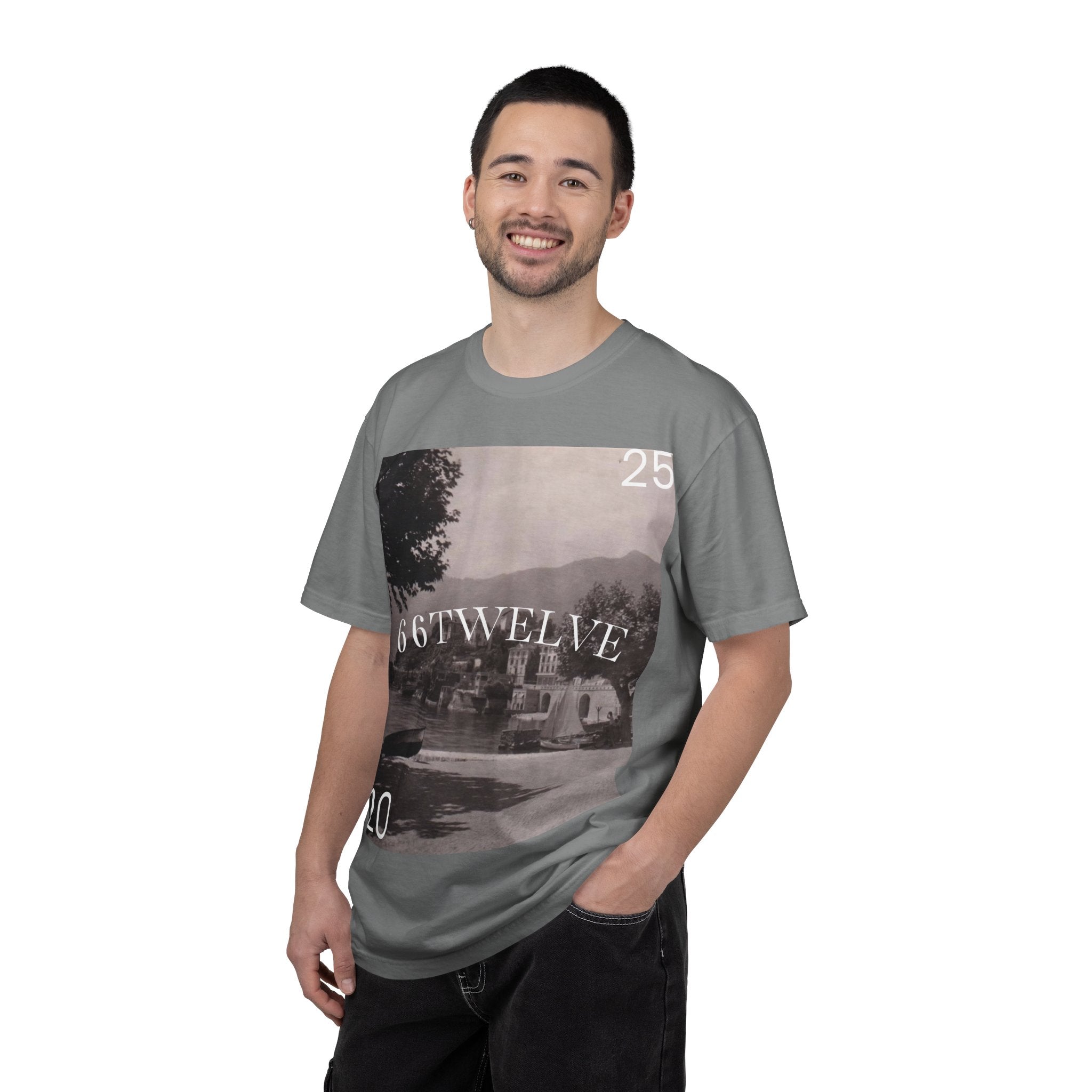 Vintage Lakeside Photo Tee — "66TWELVE" Graphic T-Shirt
