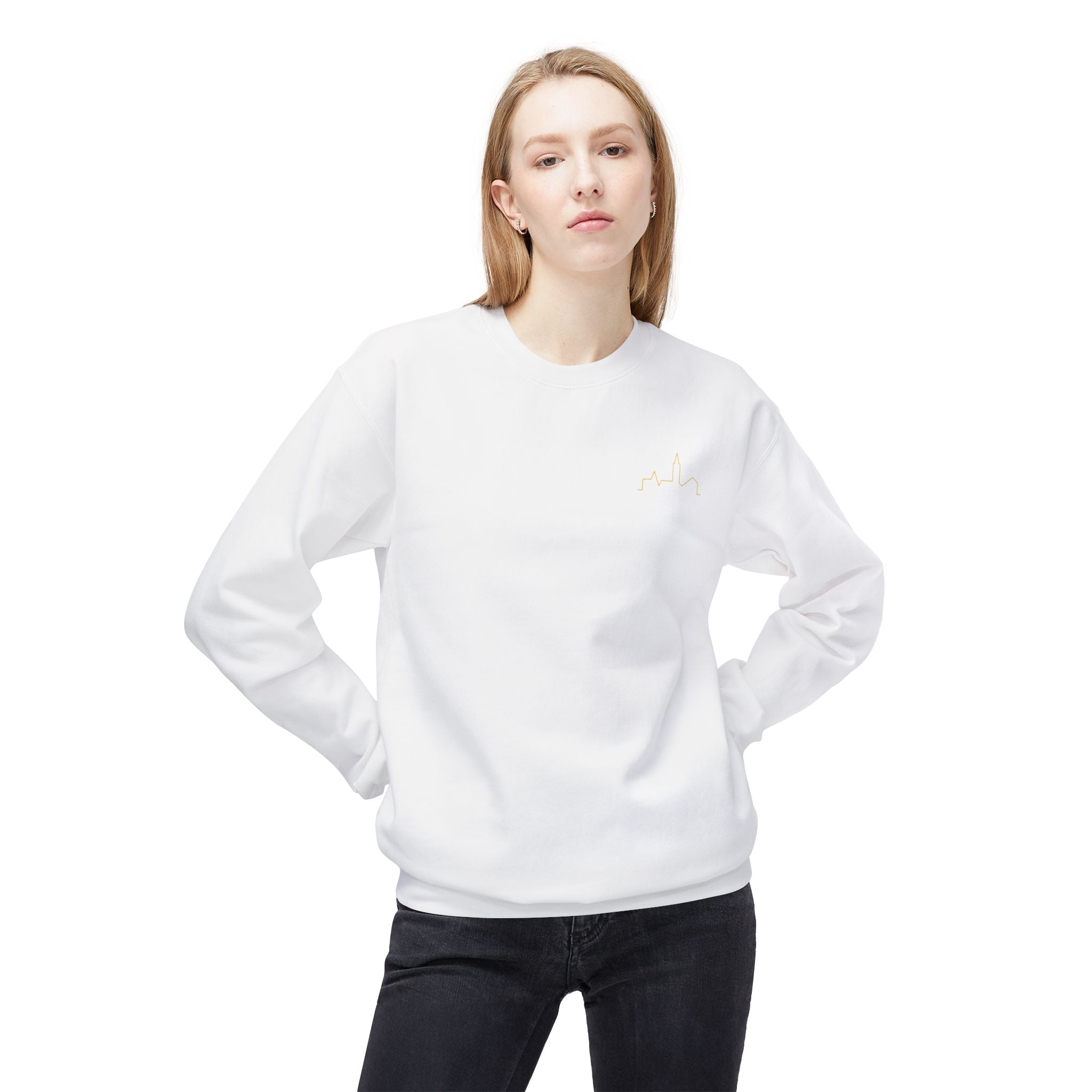 Minimal Skyline Crewneck Sweatshirt — Small Gold City Graphic