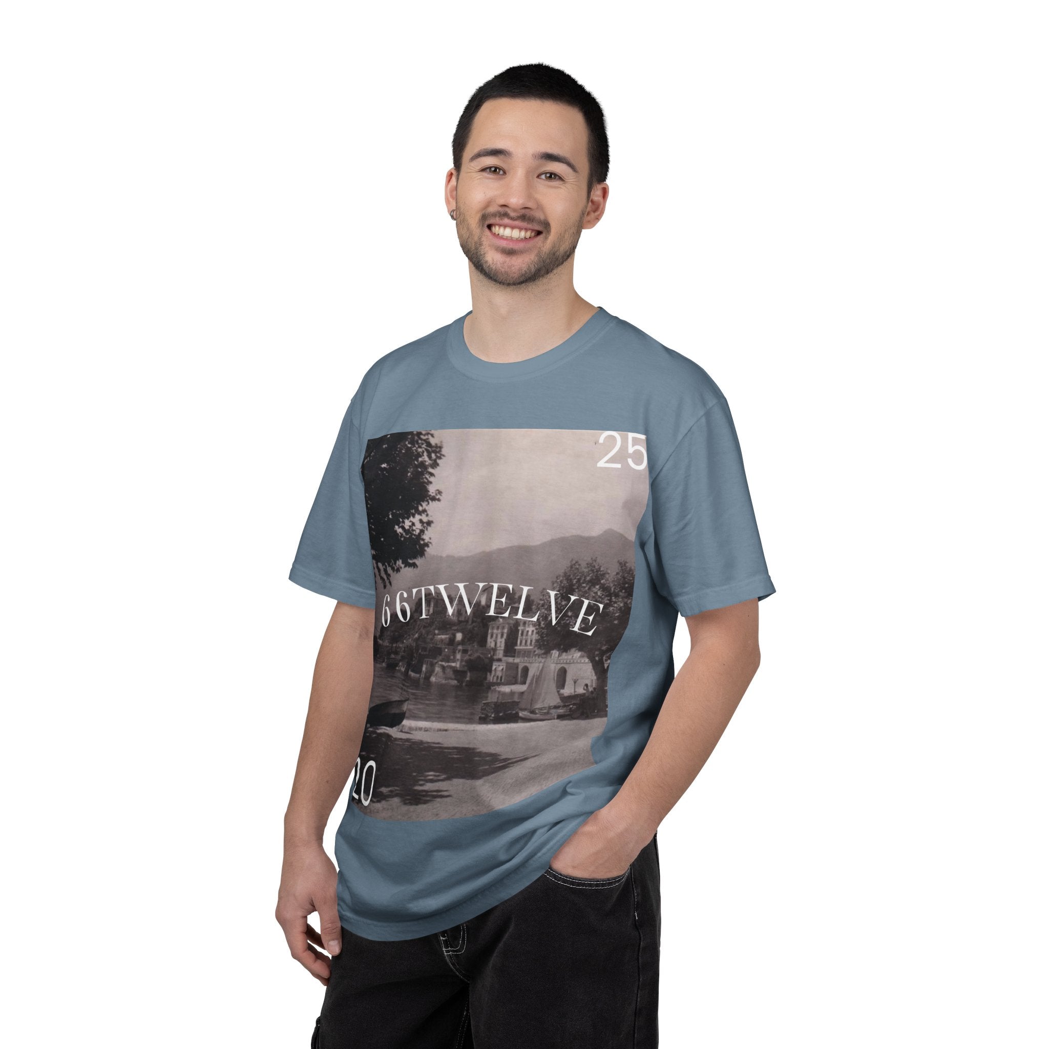 Vintage Lakeside Photo Tee — "66TWELVE" Graphic T-Shirt