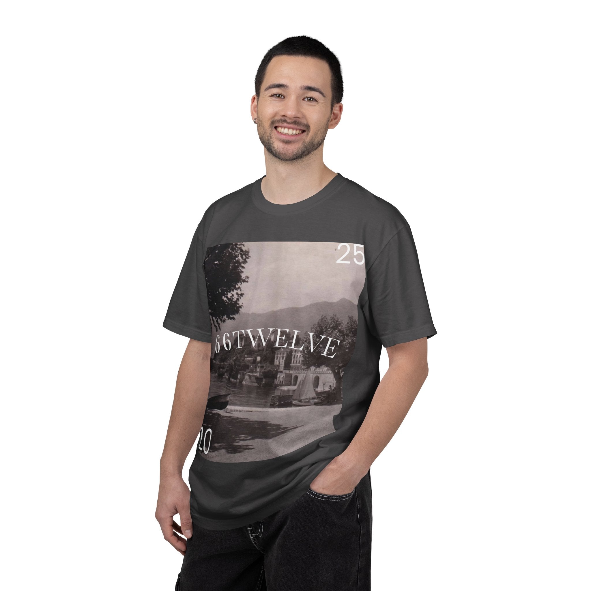 Vintage Lakeside Photo Tee — "66TWELVE" Graphic T-Shirt