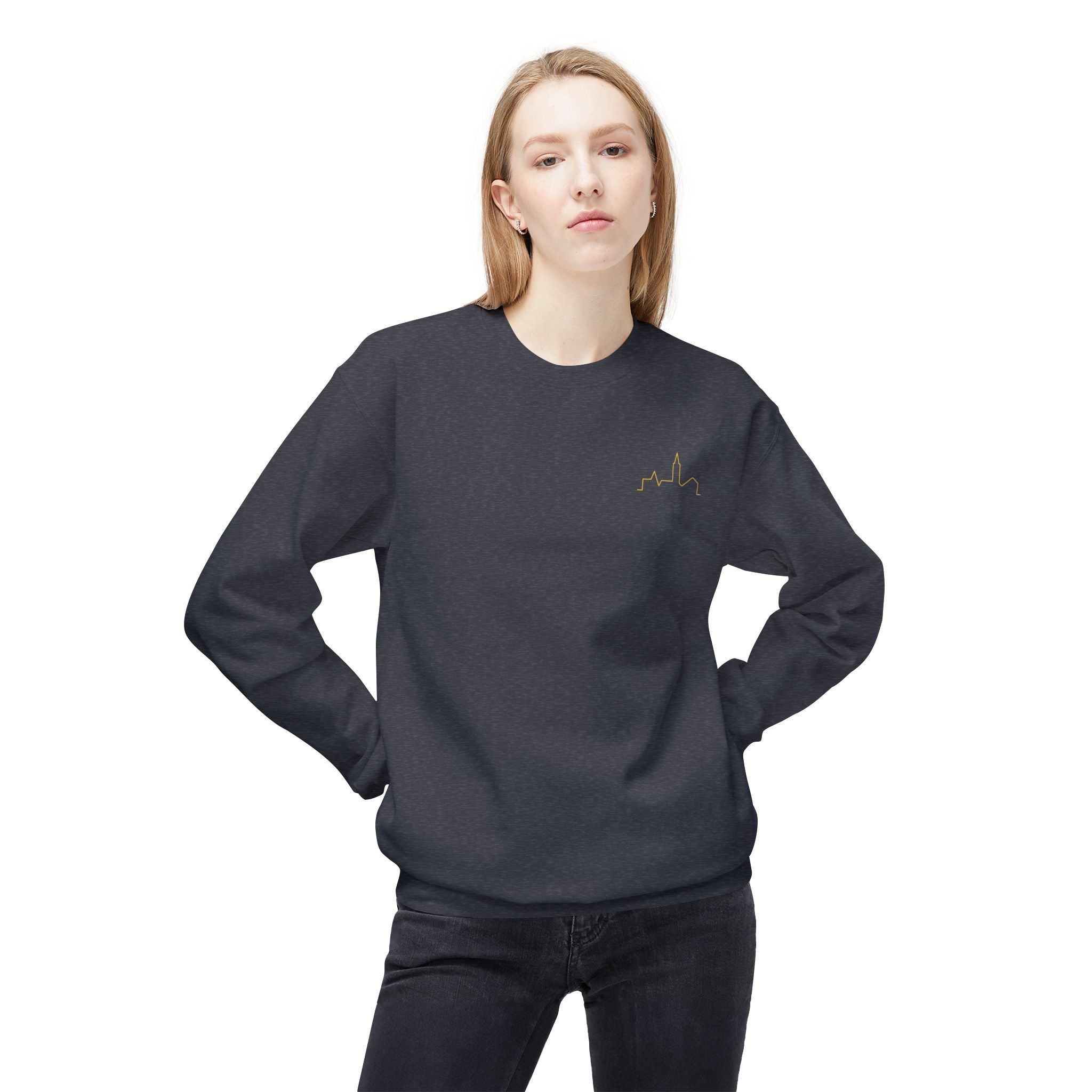 Minimal Skyline Crewneck Sweatshirt — Small Gold City Graphic