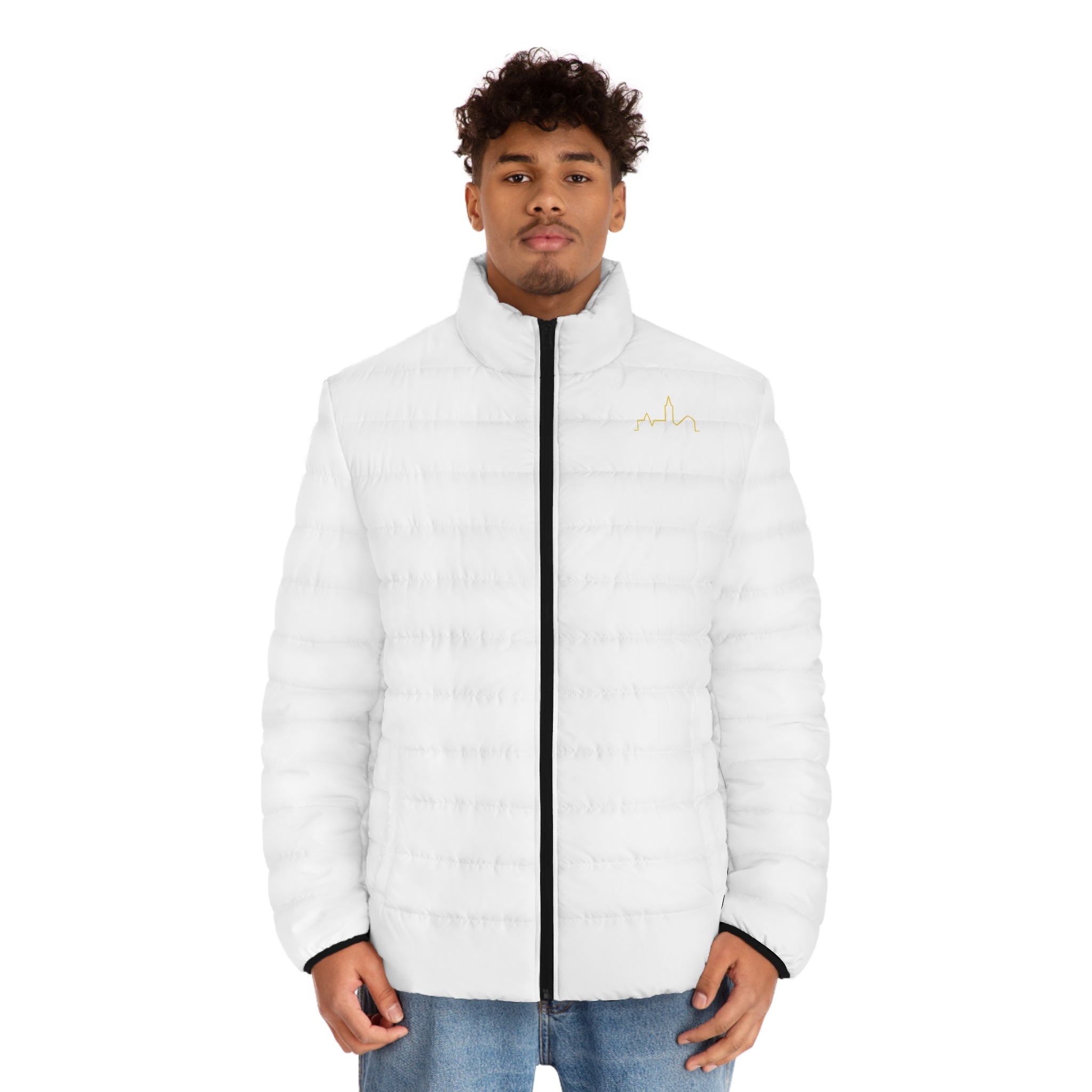 Puffer Jacket — Gold Script "66Twelve" Embroidered Lightweight Coat
