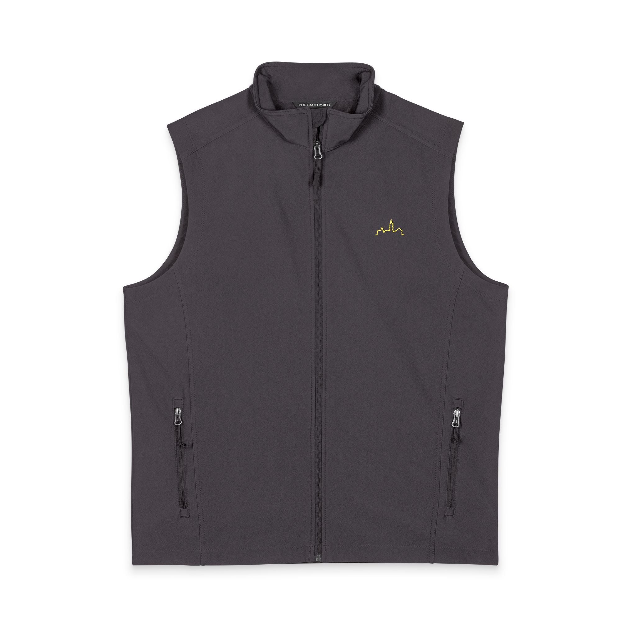 Men's Soft Shell Vest — Lightweight Black Zip-Up with Small Yellow Bee Logo