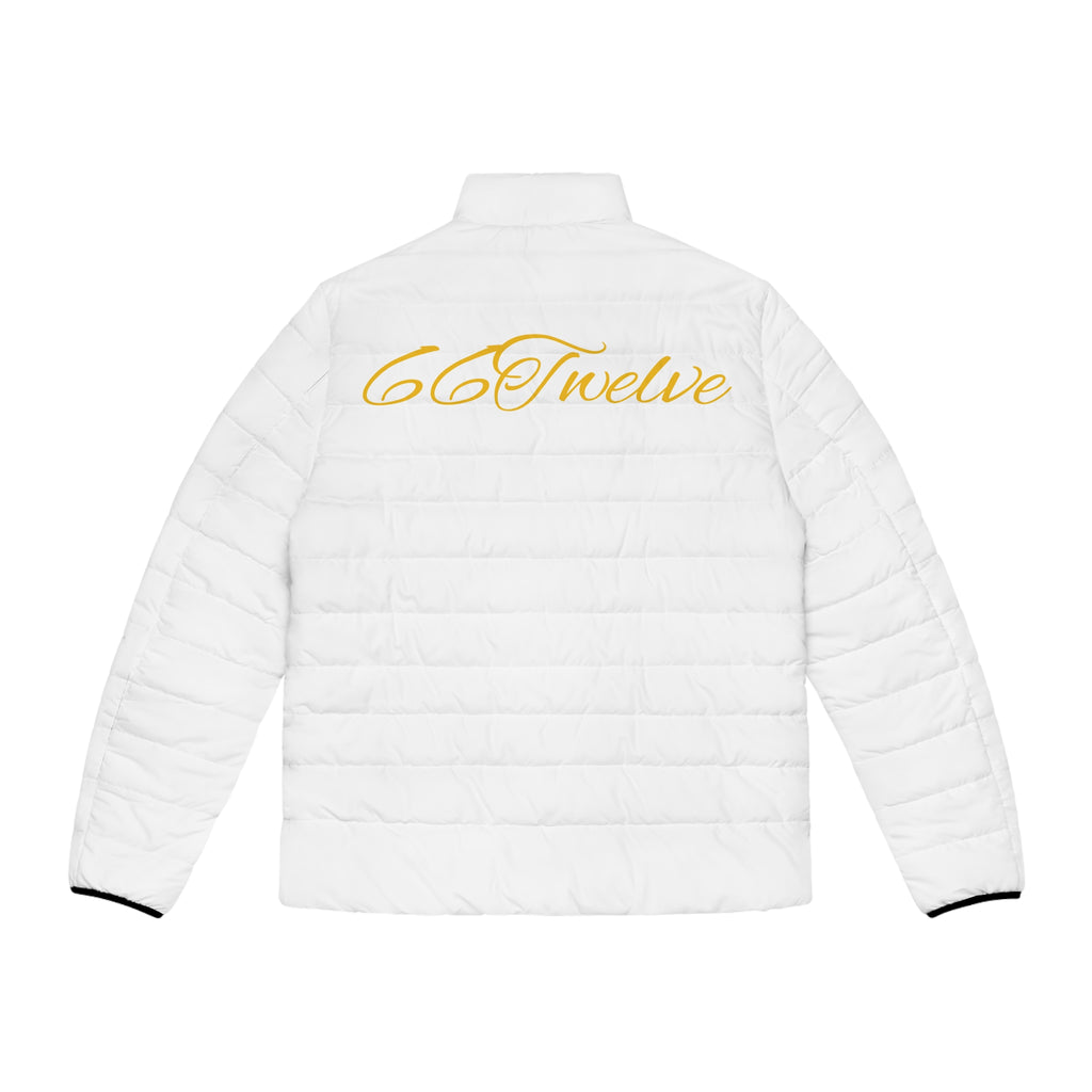 Puffer Jacket — Gold Script "66Twelve" Embroidered Lightweight Coat