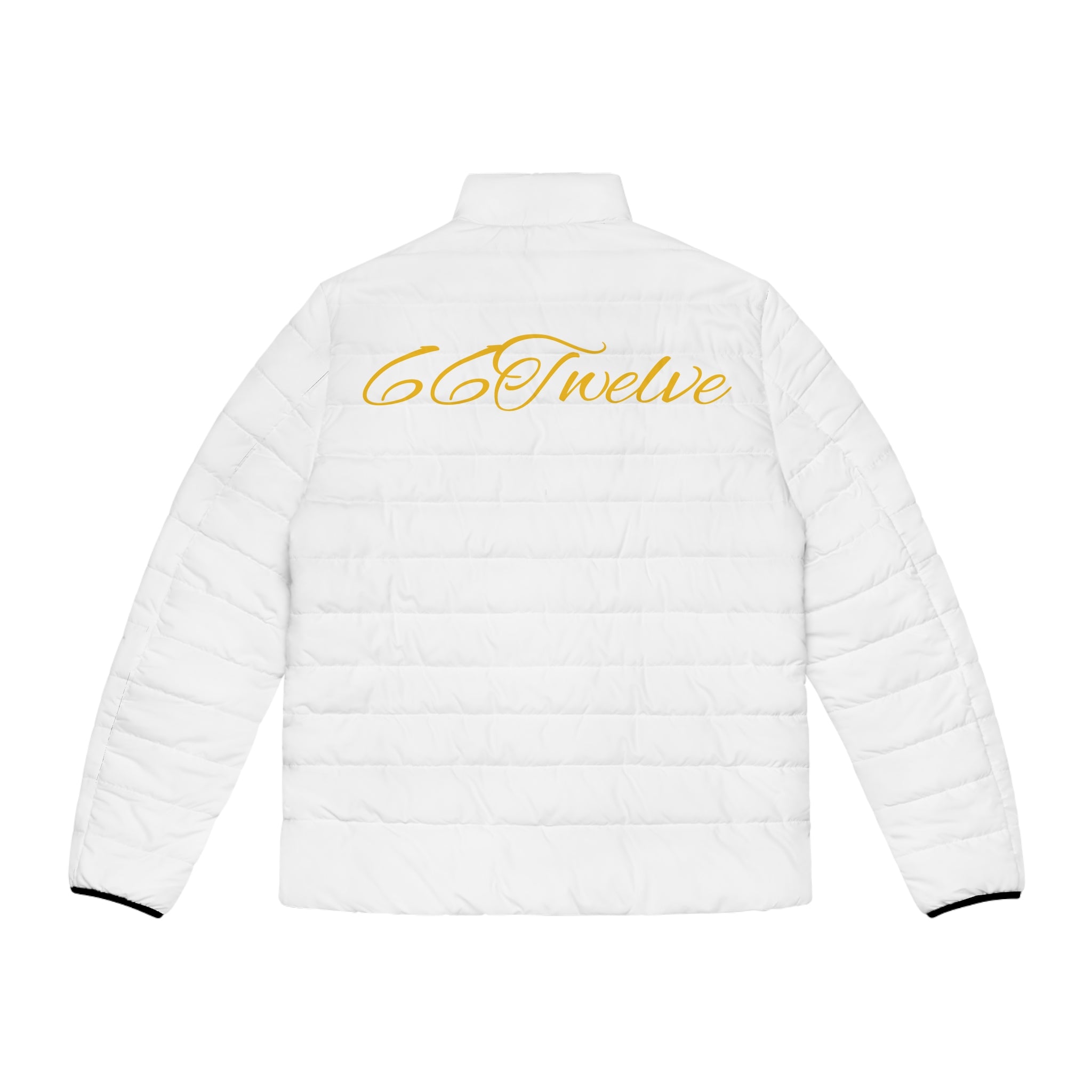 Puffer Jacket — Gold Script "66Twelve" Embroidered Lightweight Coat